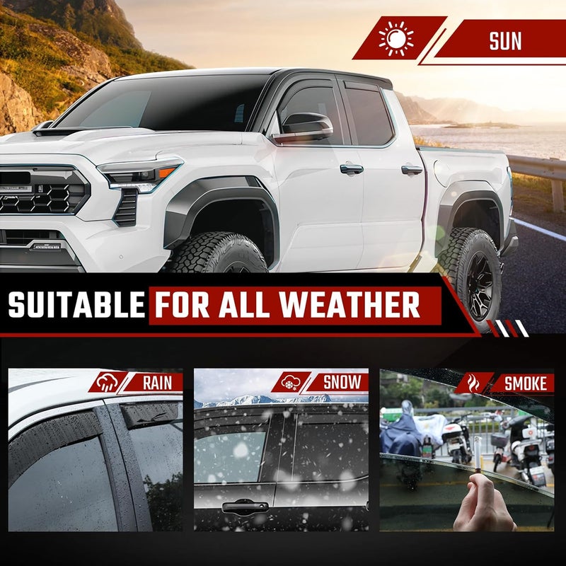 ISINLASSO in-Channel Window Rain Guards Compatible with Toyota Tacoma Double Cab 2024 2025 Full Size Shatterproof Side Window Deflectors, Window Visors, Wind Deflectors -Black, 4 PCS - Image 3